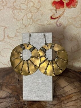 Hand Crafted Large Brass/ Wire Wrapped Hoop Dangle Earrings